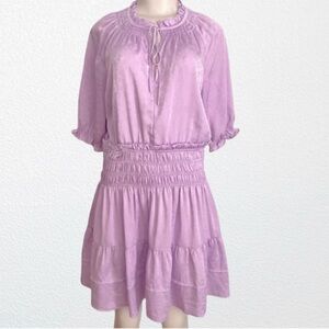 Current Air Beulah Short Sleeve Smocked Mini Dress Lavender SZ L